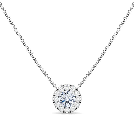 ROUND BRILLIANT HALO DIAMOND PENDANT NECKLACE 18 white gold 1 ct